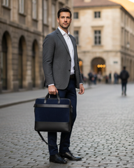 Midnight Executive Leather Briefcase – Navy & Black Dual-Tone Laptop Bag for Men