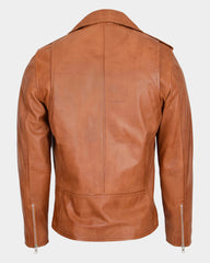 Mens Leather Biker Jacket Brando Style Johnny Dynamo Tan