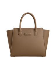 Mocha Winged Tote – Pebbled Taupe Leather | Lux Leather Women Leather Bag