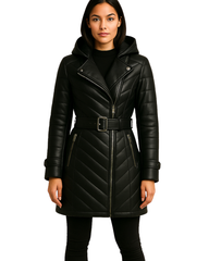 Noir Ember ¾ Leather Puffer — Black (Women)