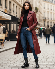 Crimson Sienna Heritage Trench Coat — Burgundy Lambskin