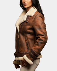 Womens Sheepskin Aviator Cross Zip Pilot Jacket Zenith Vintage Brown