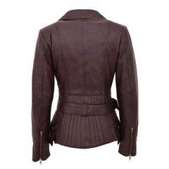 Womens Leather Hip Length Biker Jacket Celia Zenith Brown