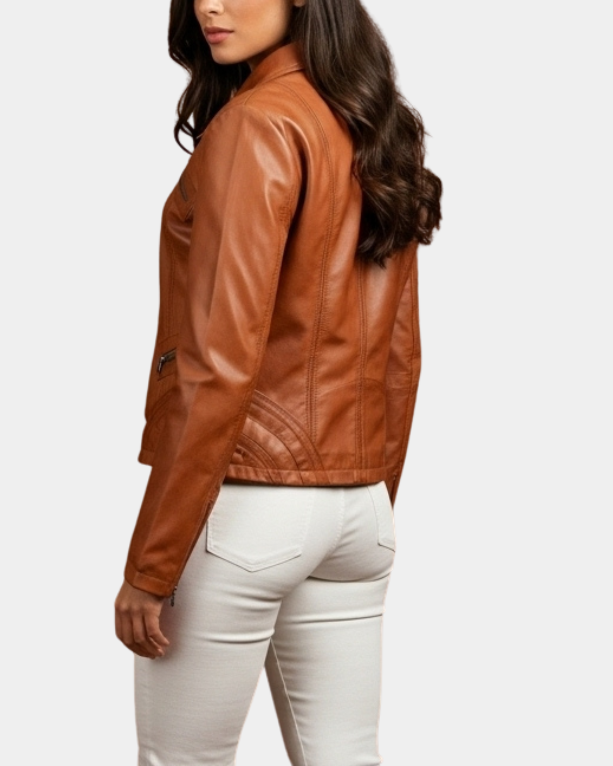 Womens Classic Leather Biker Zip Box Jacket Dynamo Tan