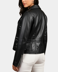 Women Cross Zip Biker Leather Jacket Cara Nova Black