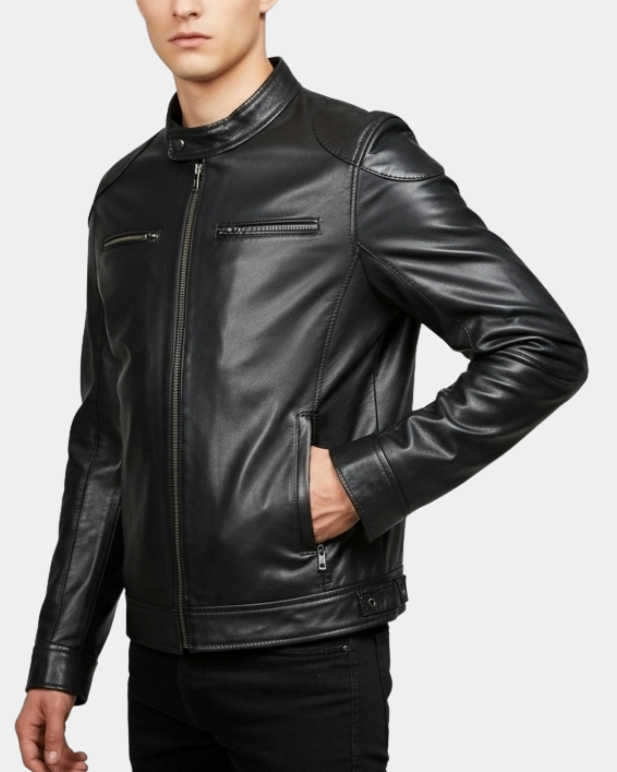 Mens Biker Soft Casual Leather Jacket Nova Black