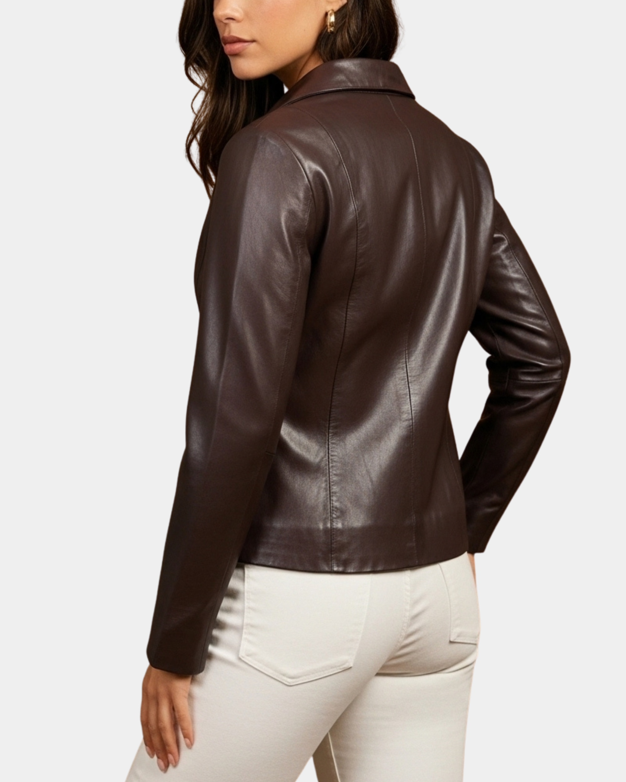 Women Classic Zip Fastening Leather Jacket Julia Zenith Brown