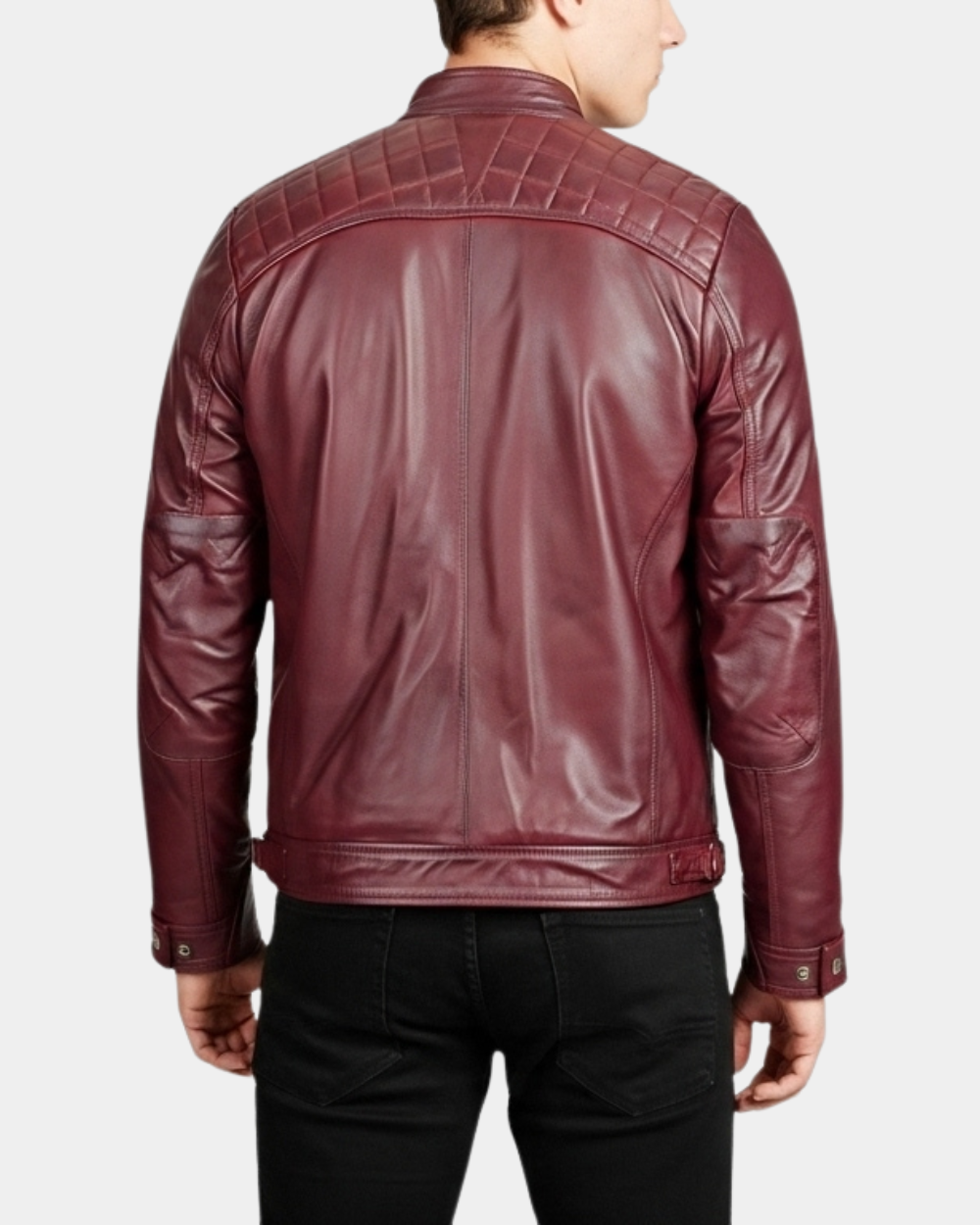 Mens Biker Leather Jacket Standing Collar Infinite Burgundy