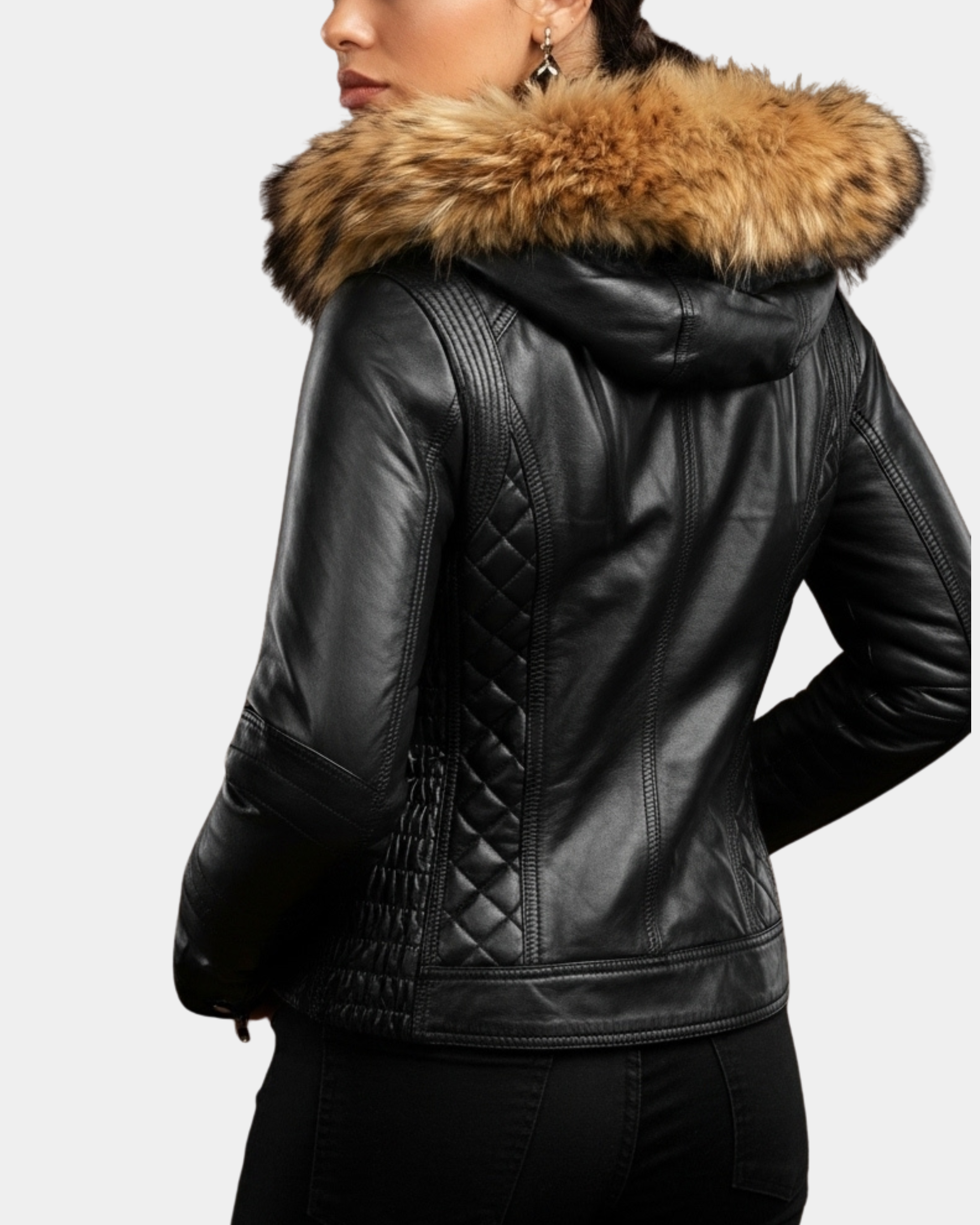 Women Detachable Hoodie Biker Leather Jacket Lily Nova Black