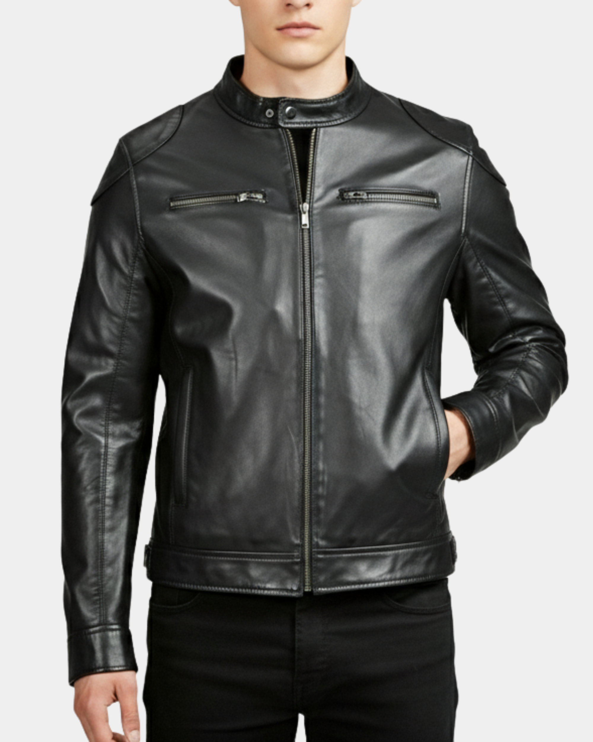 Mens Biker Soft Casual Leather Jacket Nova Black