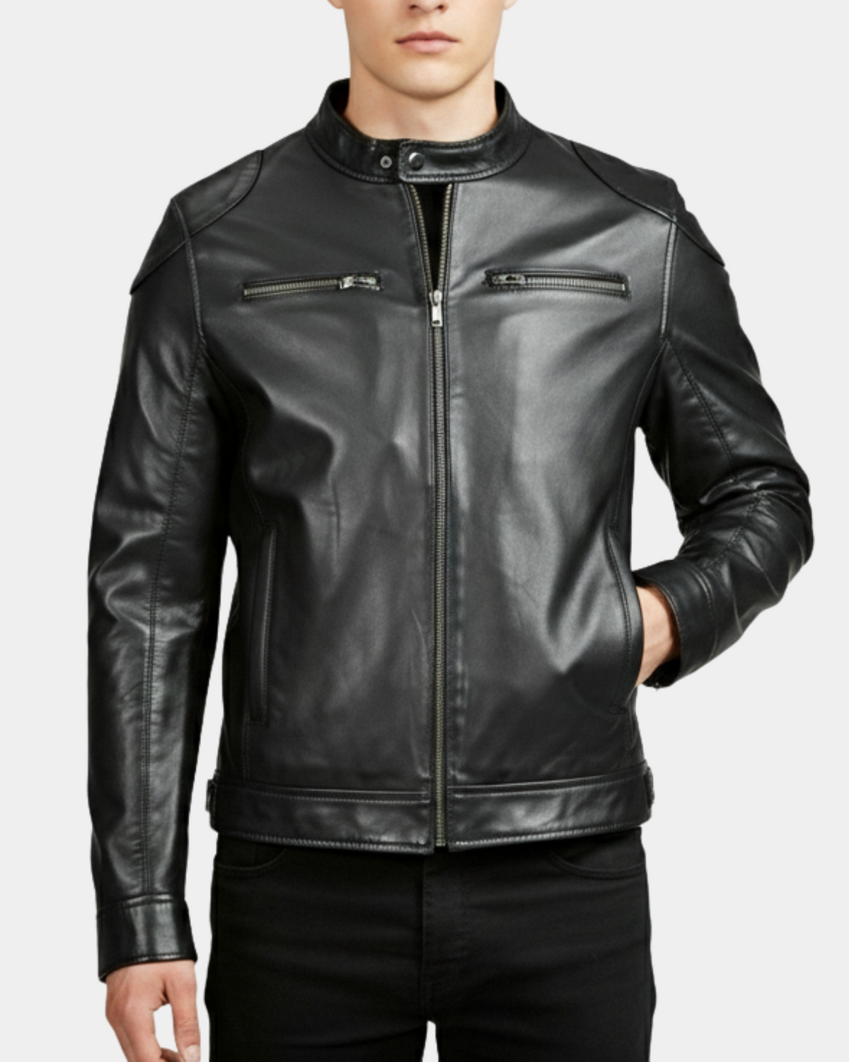 Mens Biker Soft Casual Leather Jacket Nova Black