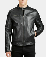 Mens Biker Soft Casual Leather Jacket Nova Black