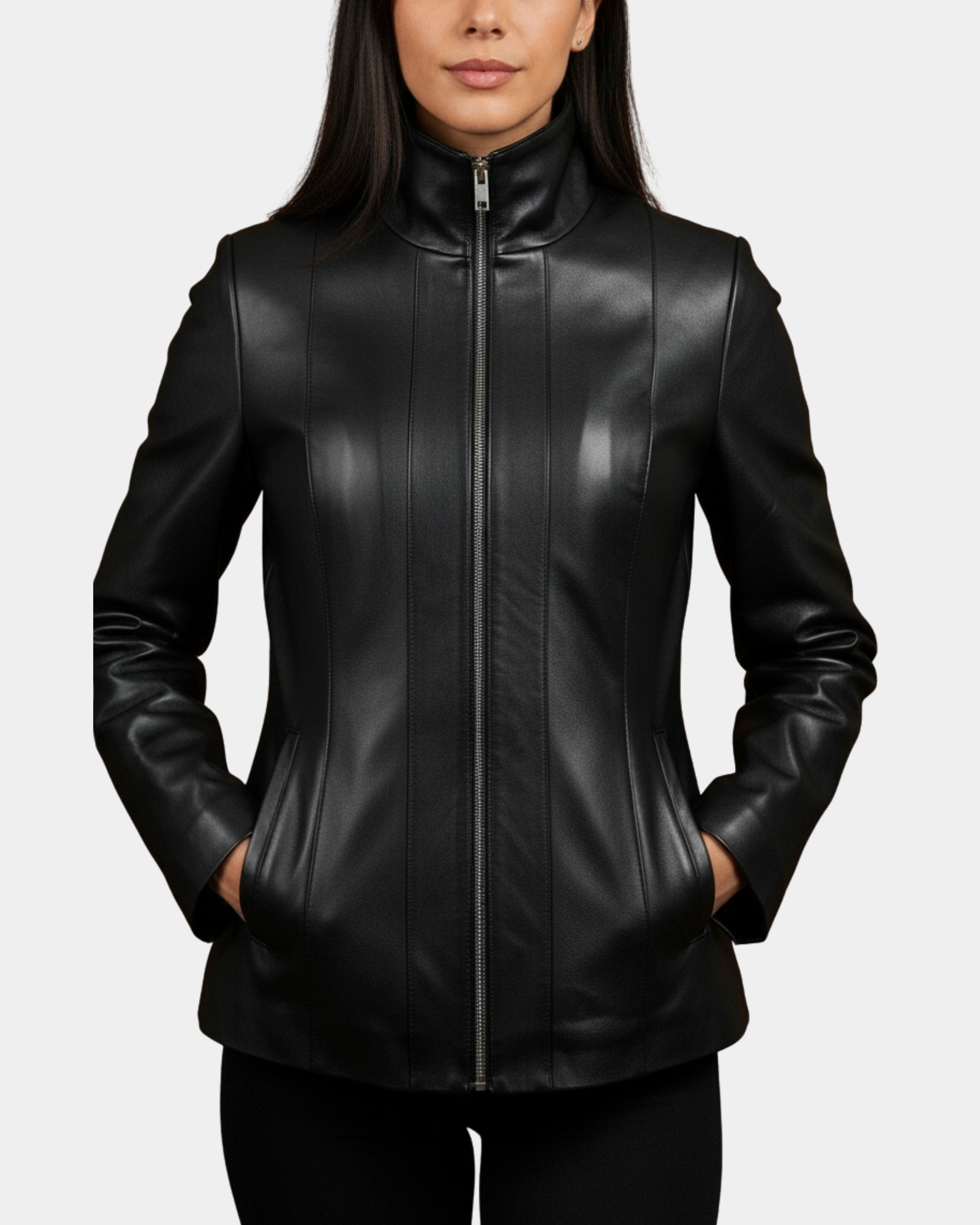 Womens Classic Zip Fastening Leather Jacket Julia Nova Black