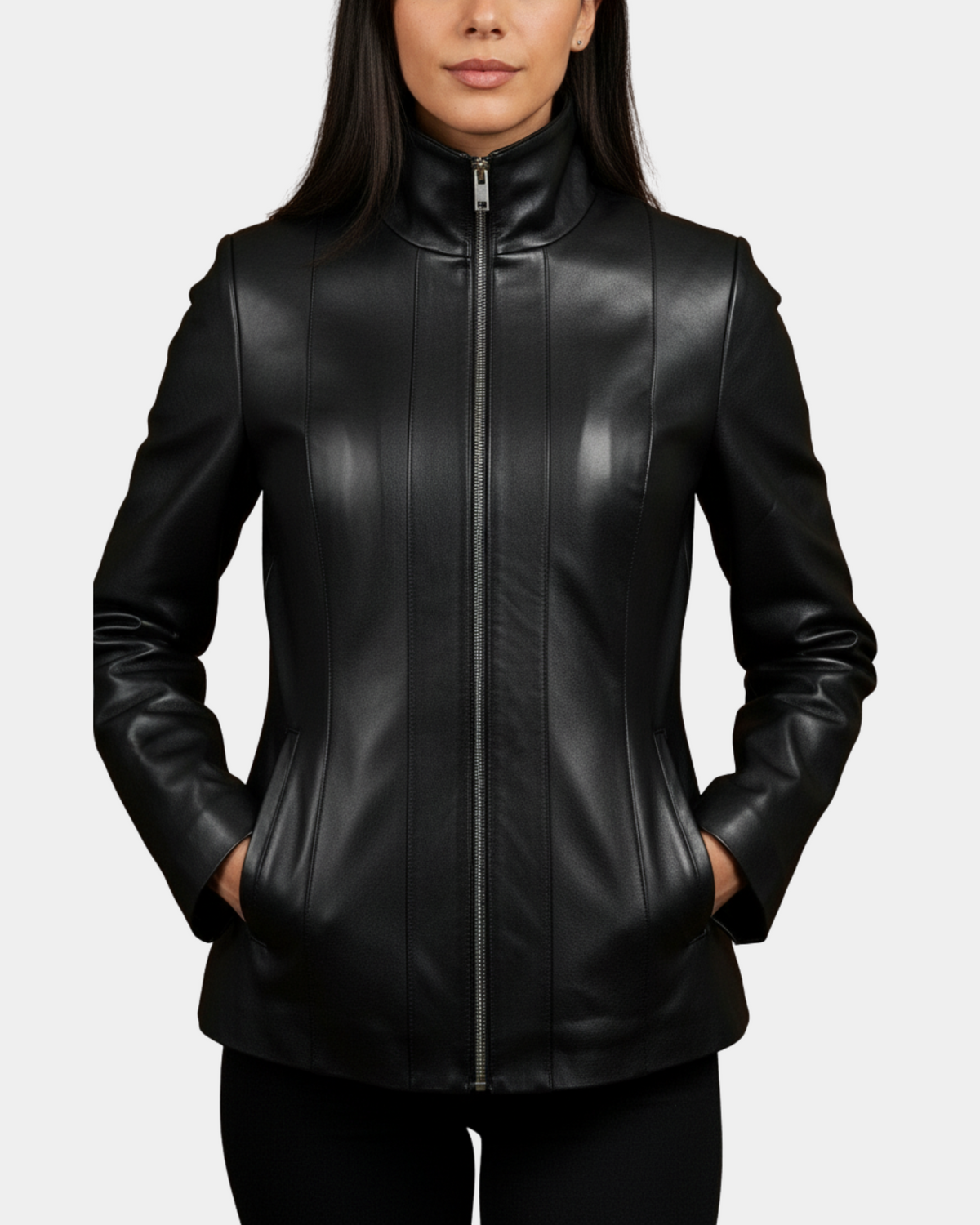 Womens Classic Zip Fastening Leather Jacket Julia Nova Black