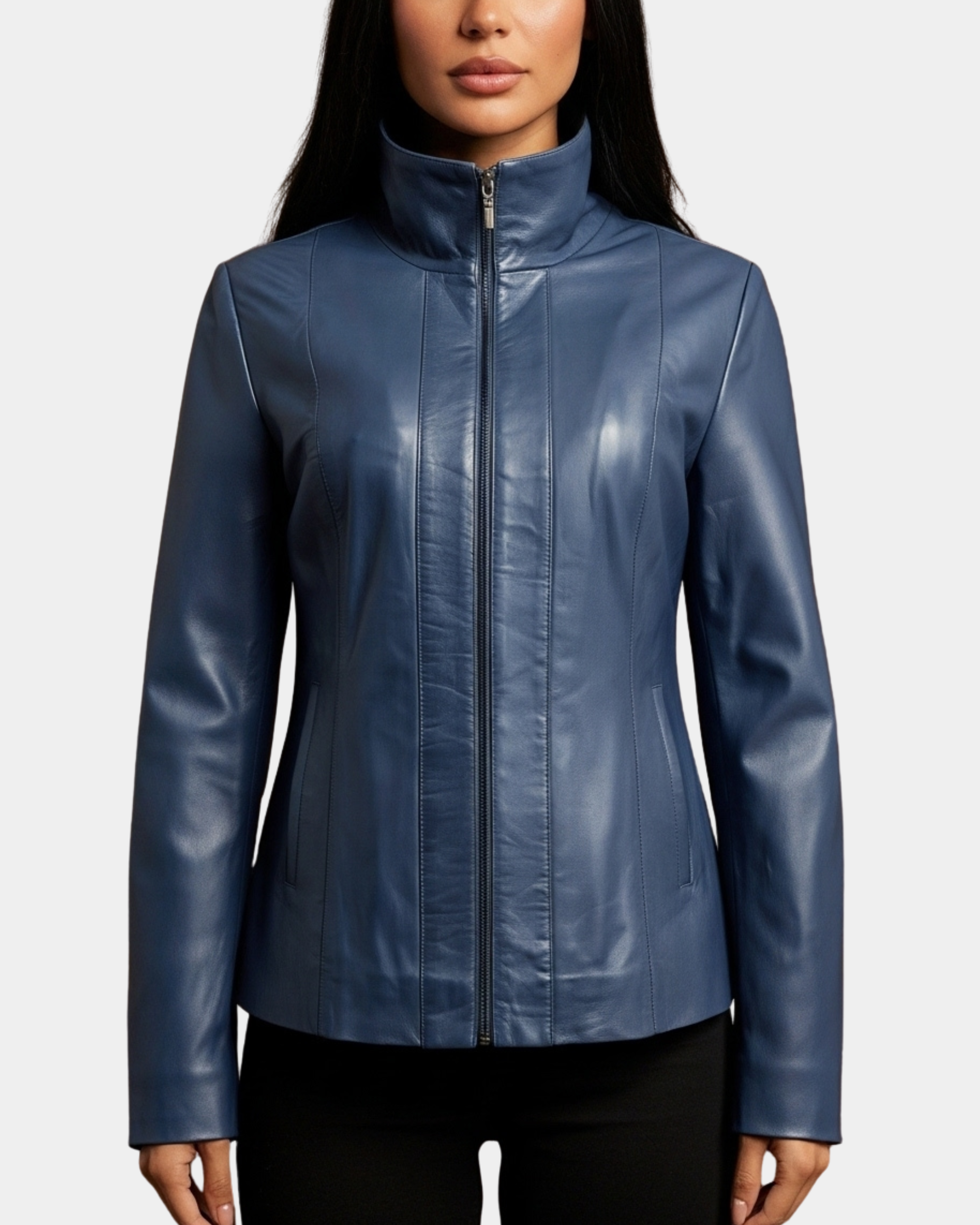 Womens Classic Zip Fastening Leather Jacket Julia  Radiant Blue