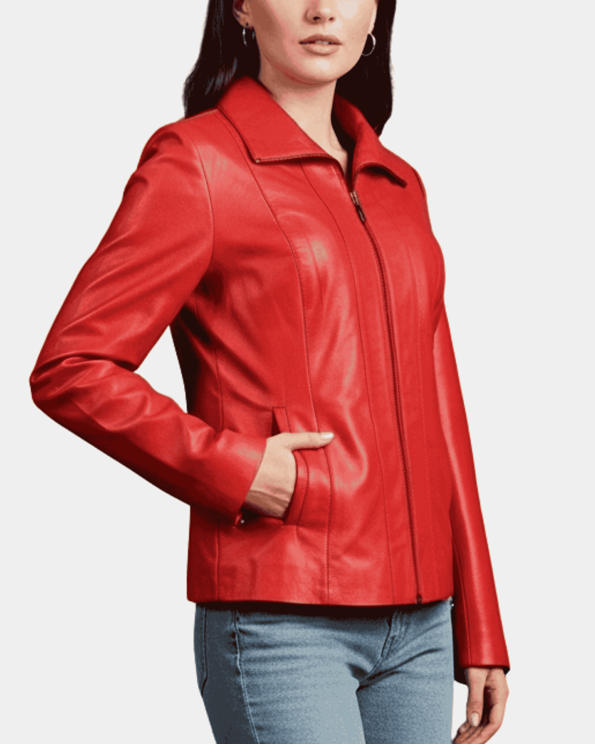 Womens Classic Zip Fastening Leather Jacket Julia Ignite Red