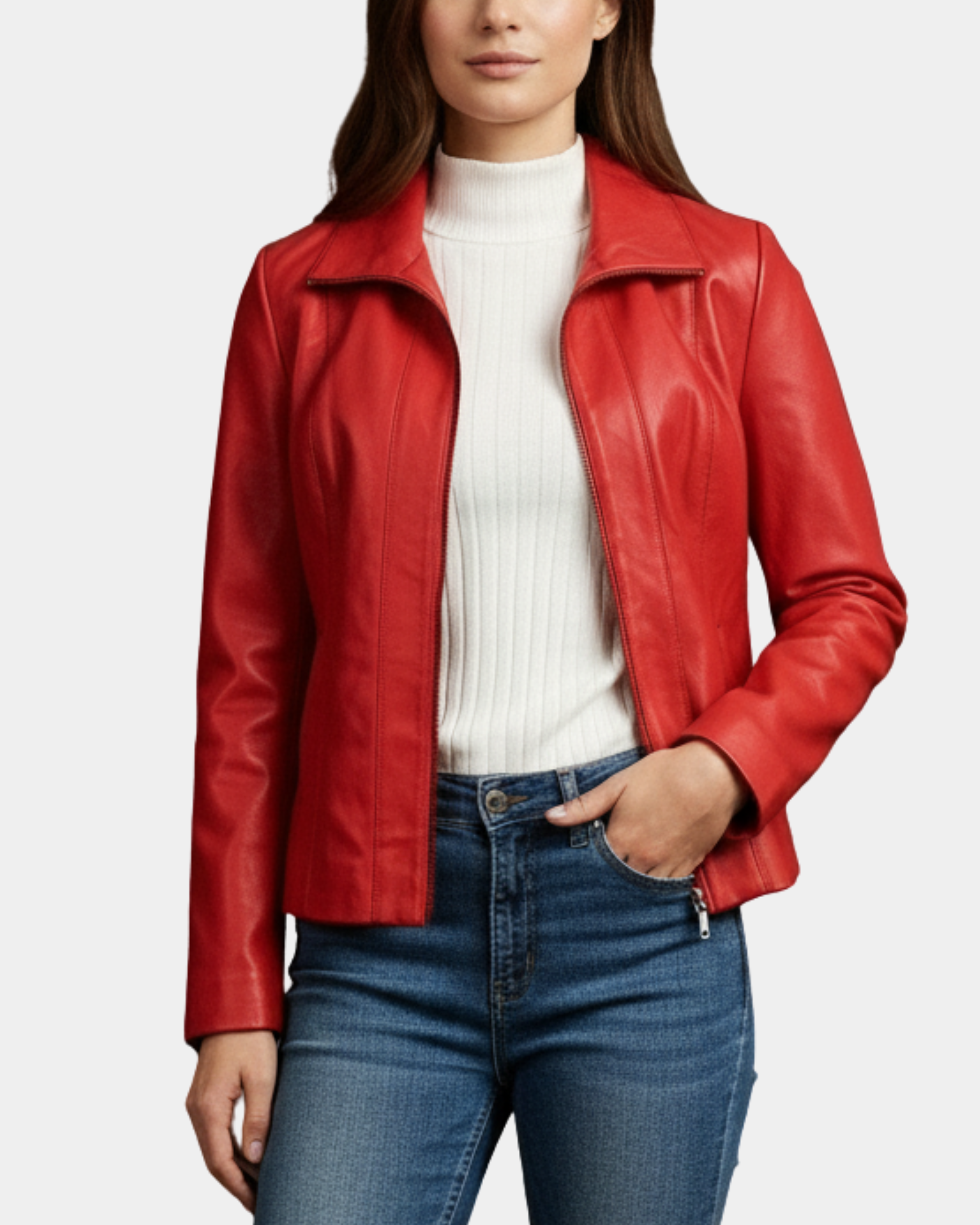Womens Classic Zip Fastening Leather Jacket Julia Ignite Red