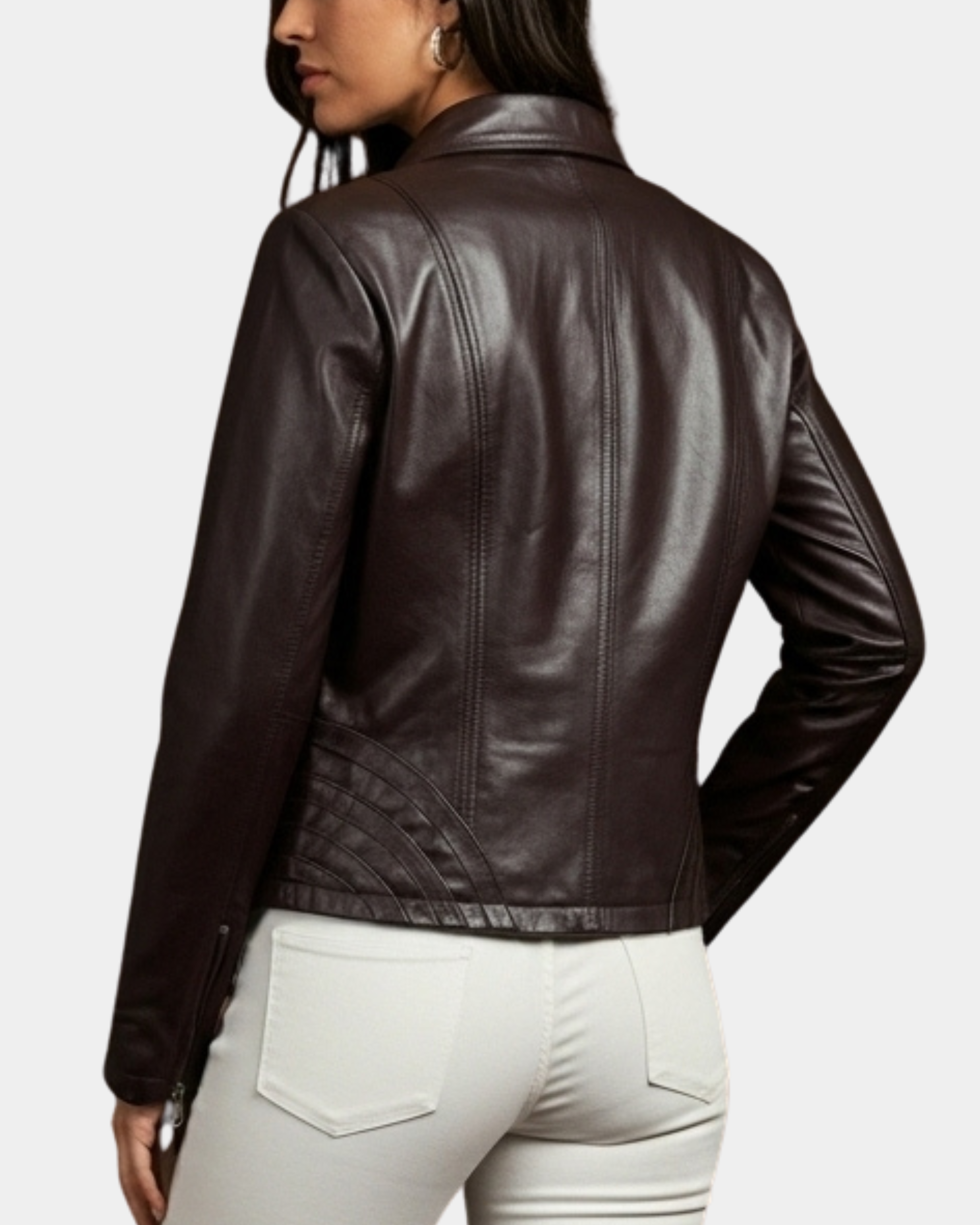 Womens Classic Leather Biker Zip Box Jacket Zenith Brown