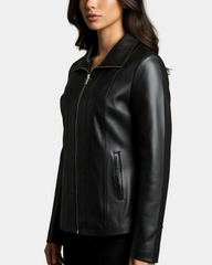 Womens Classic Zip Fastening Leather Jacket Julia Nova Black