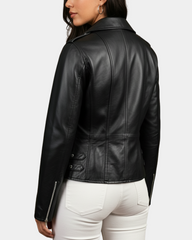 Women Cross Zip Biker Leather Jacket Cara Nova Black