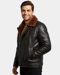 Men Bomber Flying RAF B3 Real Leather Jacket Aviator Sheepskin Zenith Brown Jacket