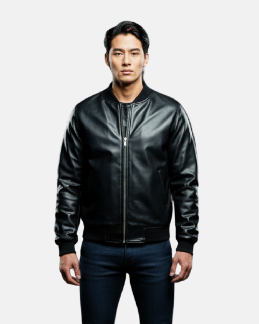 Mens Leather MA-1 Bomber Jacket Ryan Nova Black