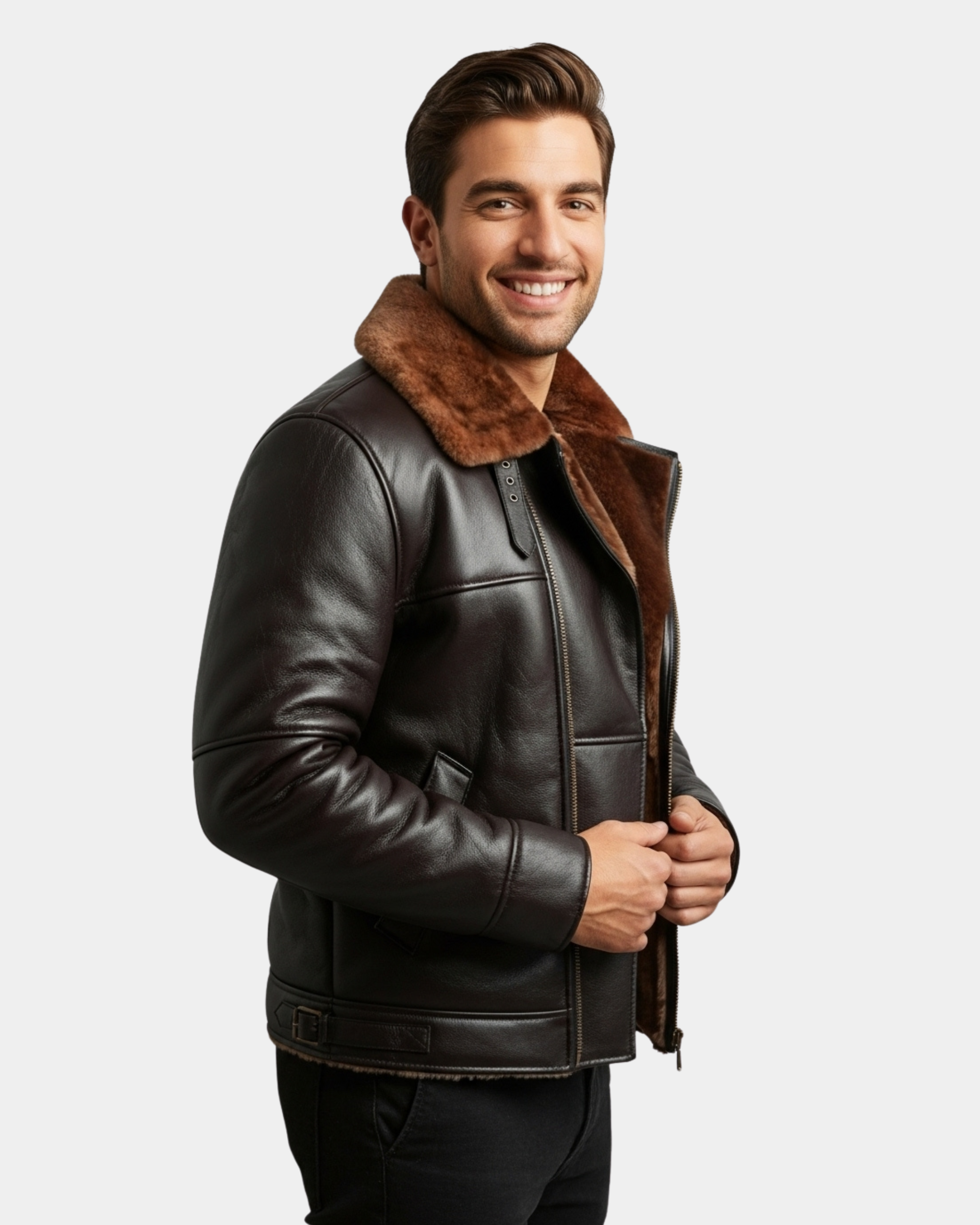 Men Bomber Flying RAF B3 Real Leather Jacket Aviator Sheepskin Zenith Brown Jacket
