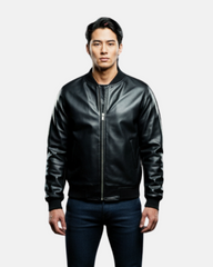Mens Leather MA-1 Bomber Jacket Ryan Nova Black