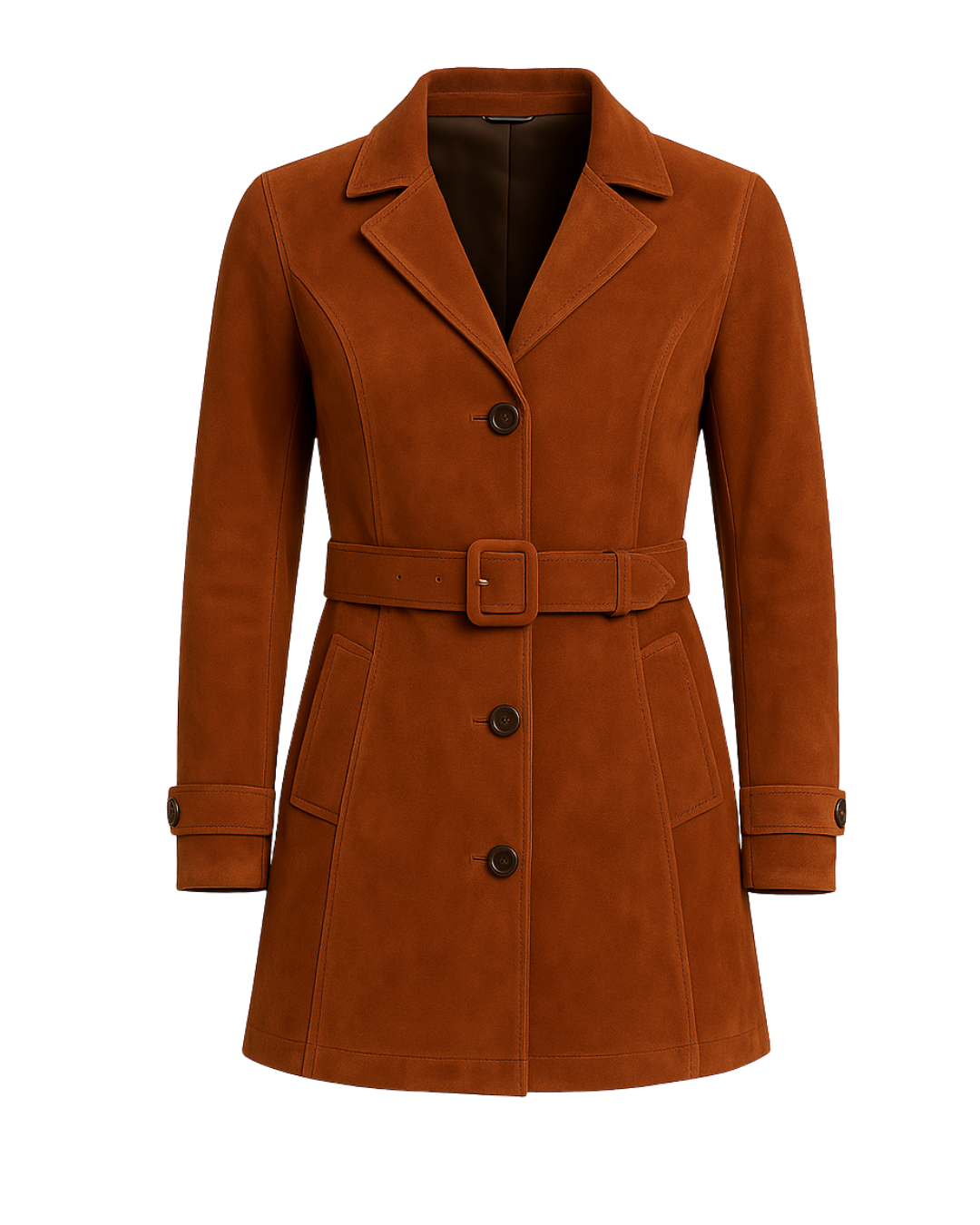 Sienna Muse ¾ Suede Trench Coat — Rust Brown