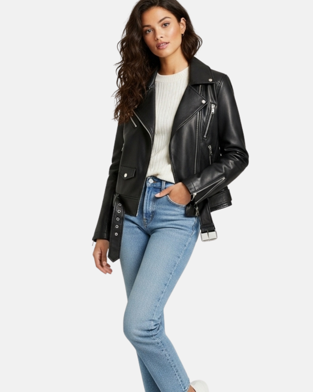 Womens Leather Biker Brando Style Jacket Holly Nova Black