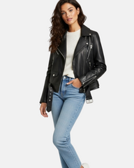 Womens Leather Biker Brando Style Jacket Holly Nova Black