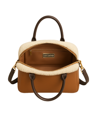 Winter Cloud Tote – Caramel Fur-Trimmed Leather  |  Lux Leather Women Leather Bag