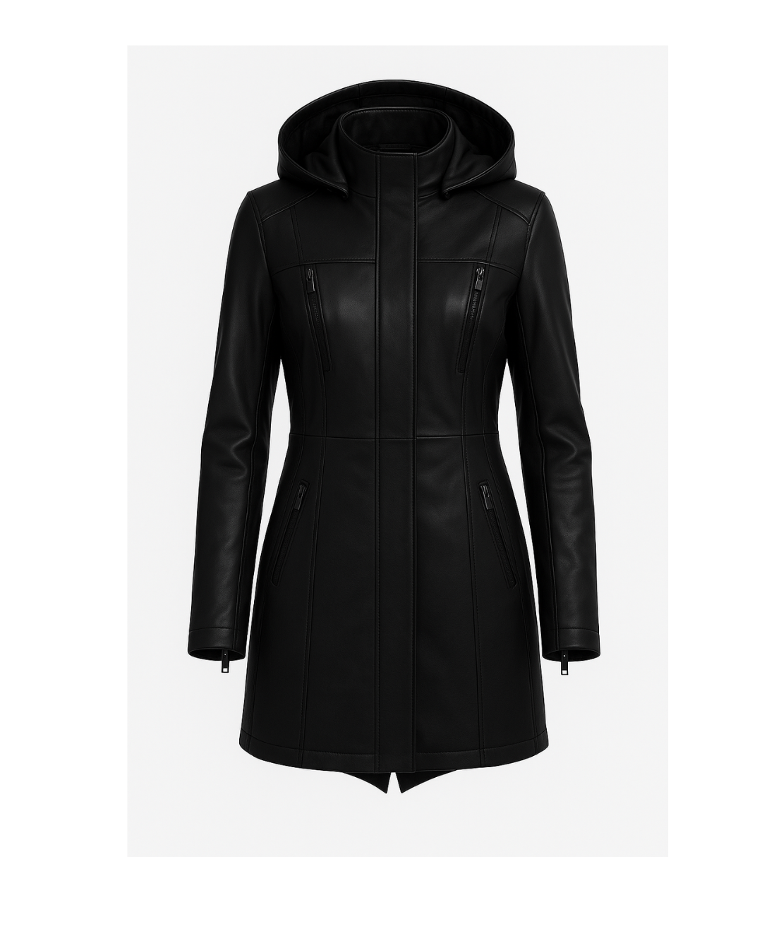 Eclipse Verge Detachable-Hood Leather Coat — Black
