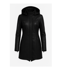 Eclipse Verge Detachable-Hood Leather Coat — Black