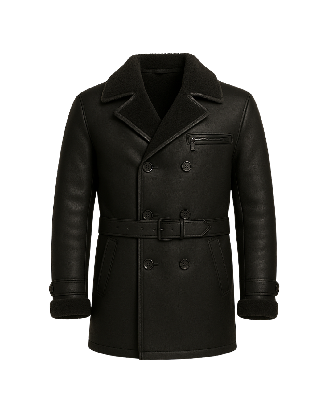 Midnight Regent Men’s Sheepskin Leather Coat blends military-inspired Nova Black
