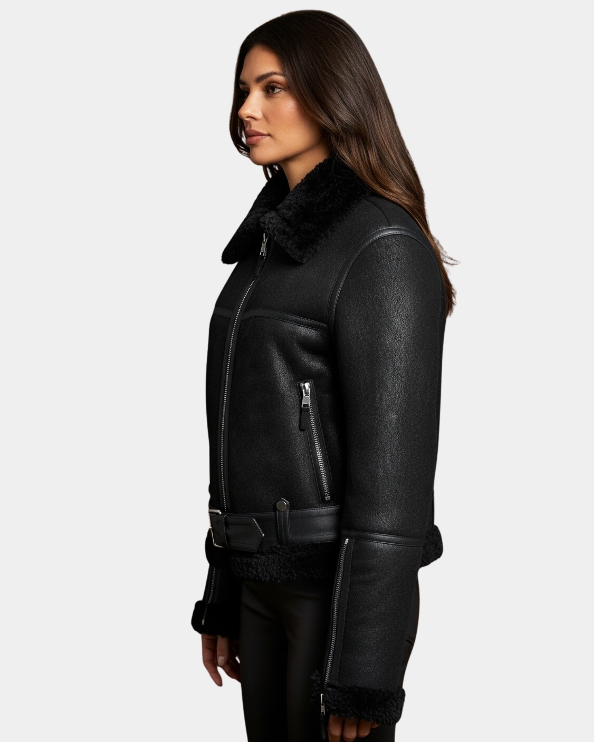 Womens Sheepskin Aviator RAF Pilot Jacket Nova Black