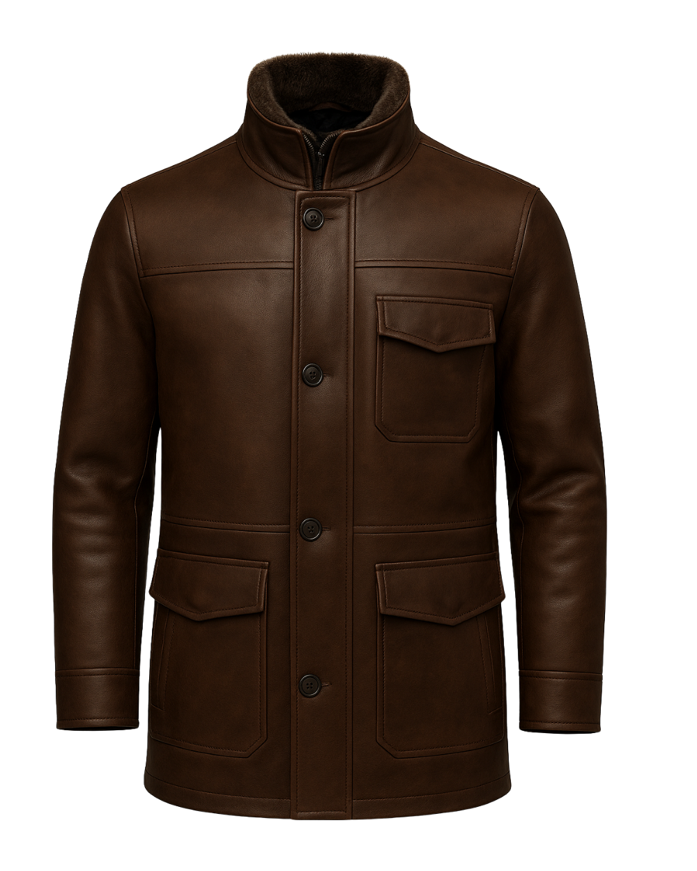 Men’s Shearling-Lined Leather Field Coat