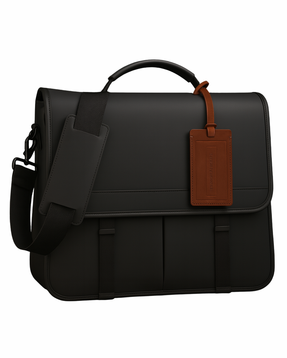Urban Command Black Leather Messenger Bag – Modern Professional Crossbody with Cognac Accent