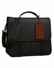 Urban Command Black Leather Messenger Bag – Modern Professional Crossbody with Cognac Accent