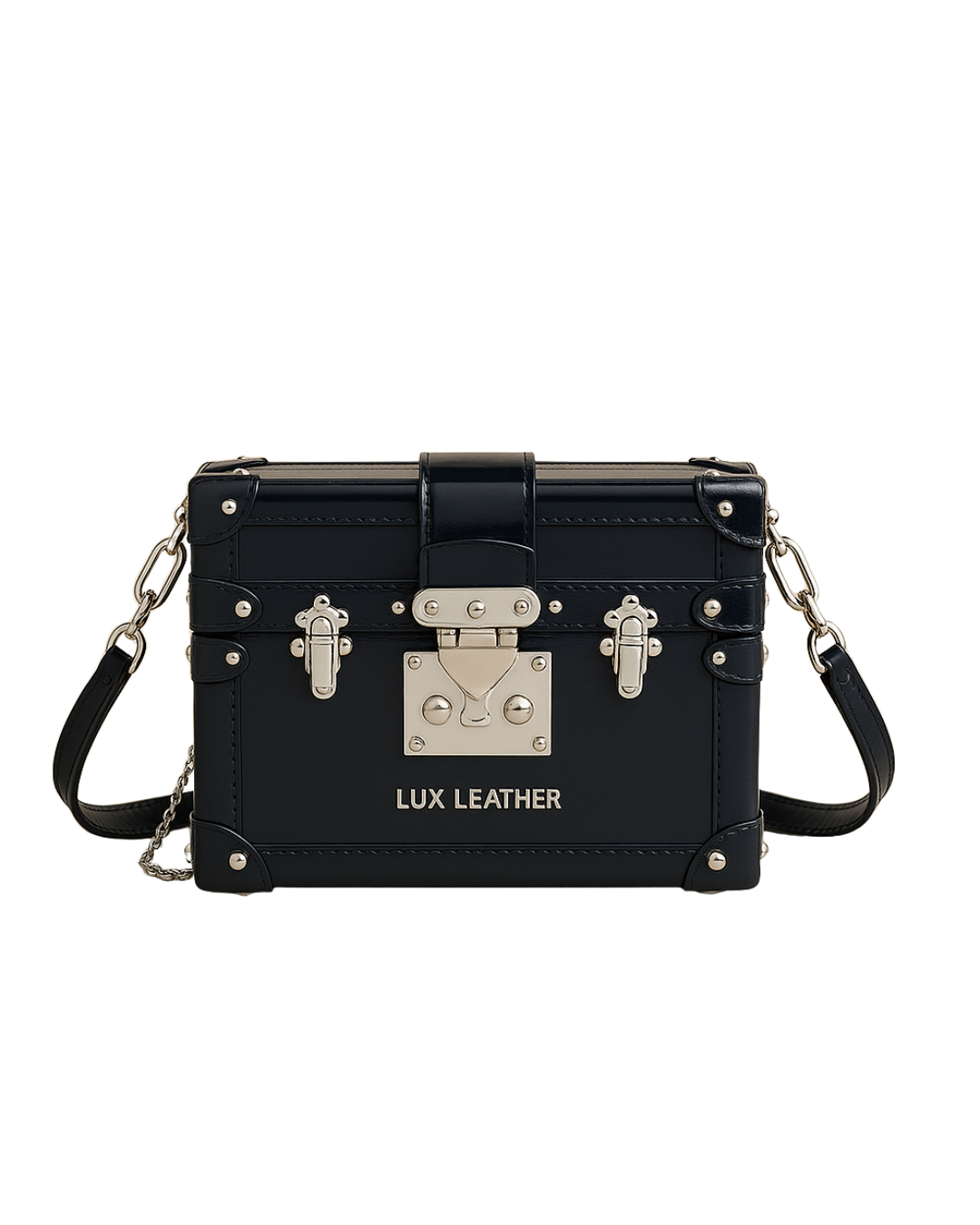 Dark Shiny Blue Gloss Trunk Bag |  Lux Leather Women Leather Bag