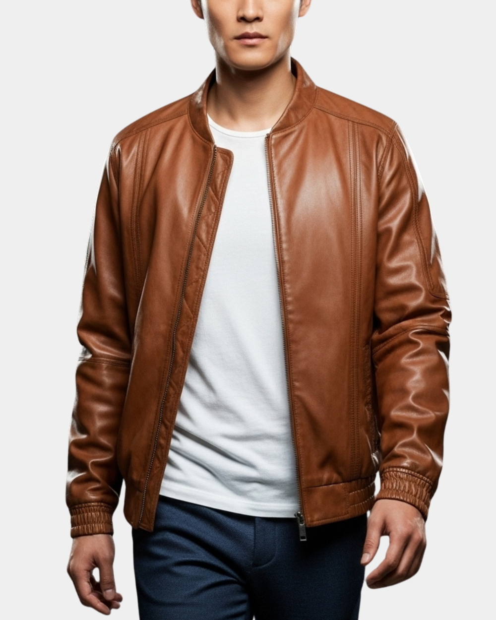Mens Bomber Leather Jacket Classic Style Jim Dynamo Tan