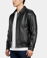 Mens Bomber Leather Jacket Classic Style Jim Nova Black