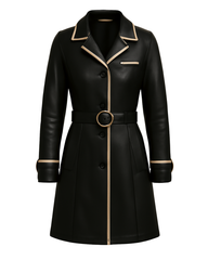 Midnight Luxe ¾ Leather Coat — Noir Beige