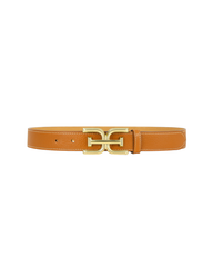 The Verona Women’s Leather Belt — Classic Caramel with Signature Double-Link Gold Buckle