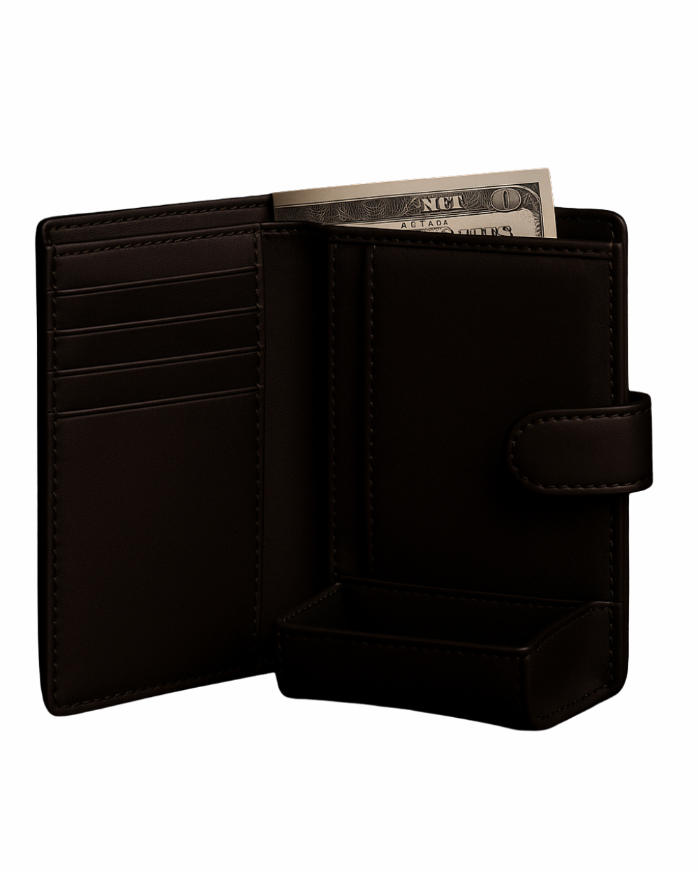Premium Black Genuine Leather Wallet with Coin Pocket & Strap Closure