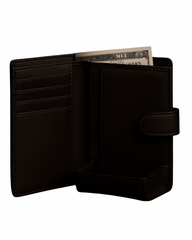 Premium Black Genuine Leather Wallet with Coin Pocket & Strap Closure