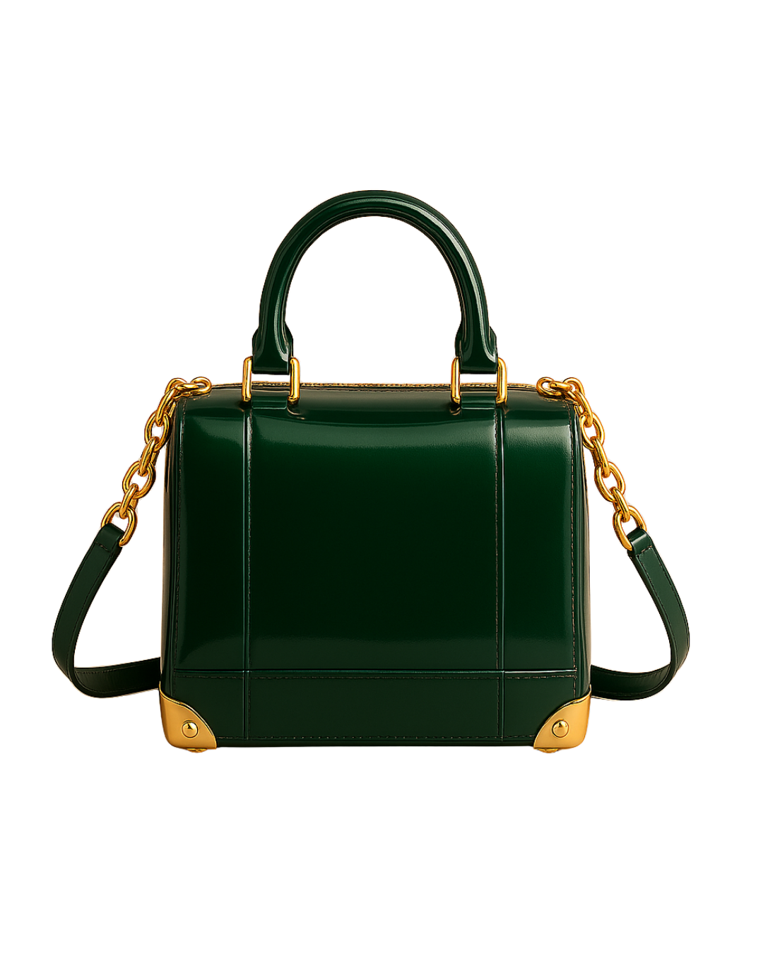 Lux Leather Aurora Gloss Patent Handbag – Dark Emerald Green with Gold Chain|  Lux Leather Women Leather Bag