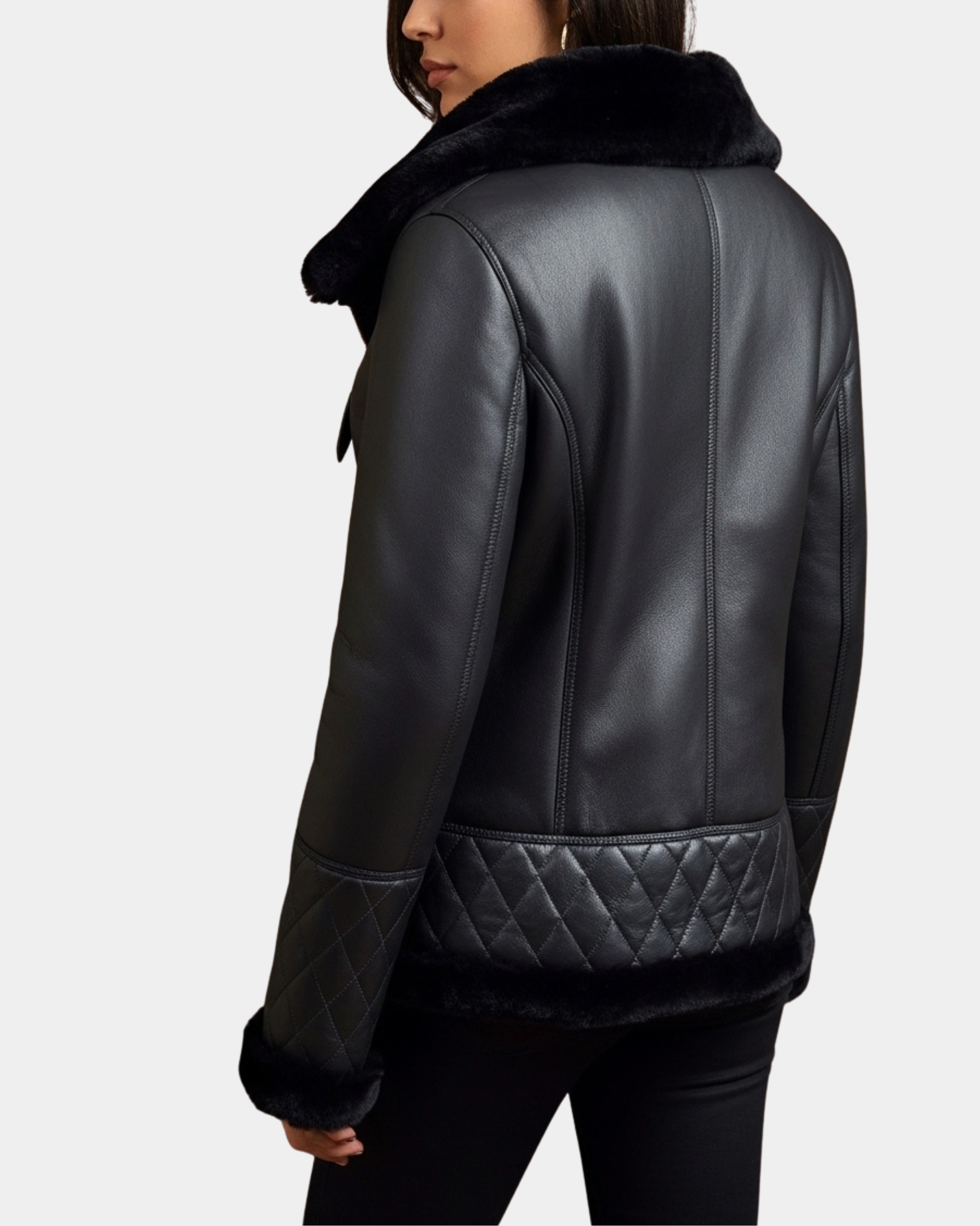 Women Merino Sheepskin Aviator Jacket Nova Black