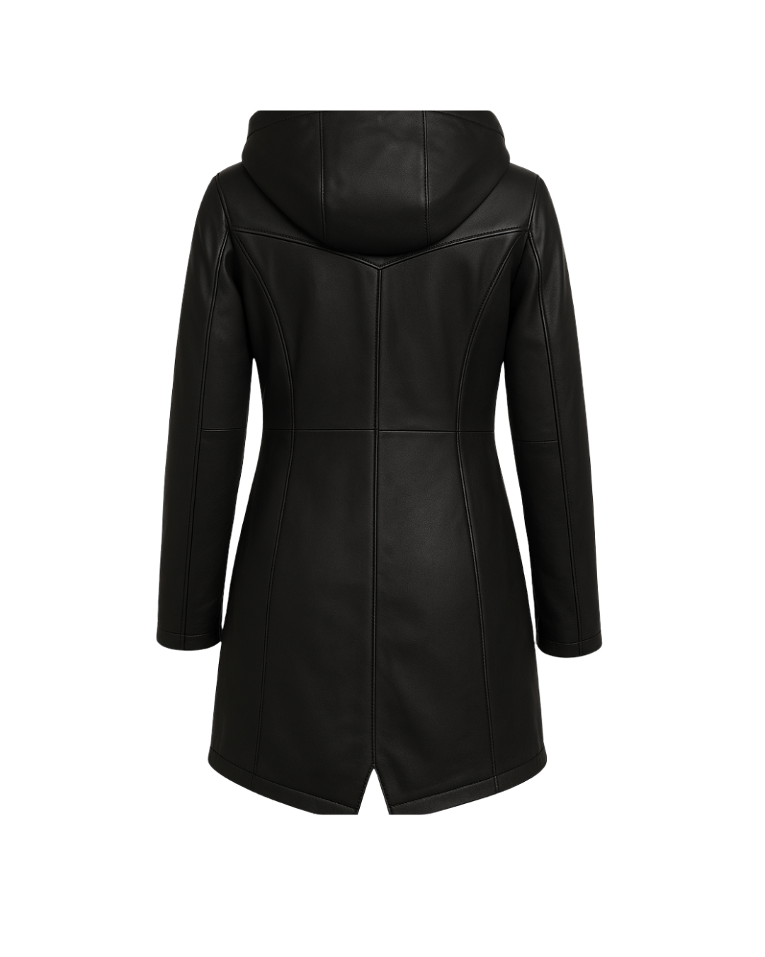 Noir Harbor Detachable-Hood Leather Coat — Black
