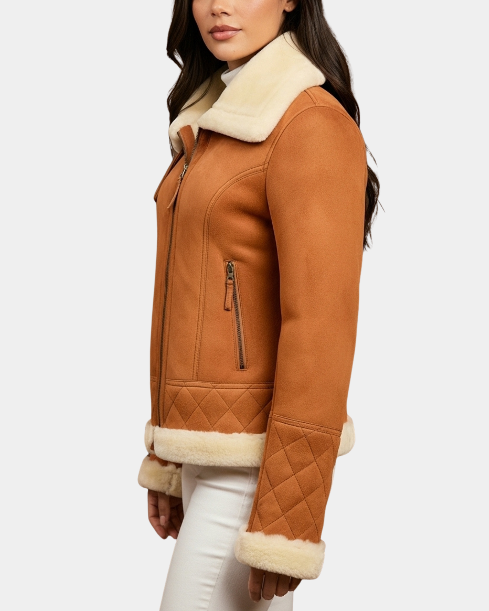 Women Merino Sheepskin Aviator Jacket Dynamo Tan